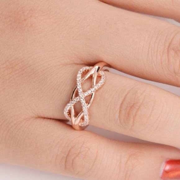 NEW ROSE GOLD DIAMOND INFINITY CROSS KNOT RING, CUTE RING, SHINY RING. - Picture 2 of 4
